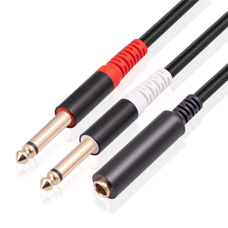 1Pcs 6.35mm 1/4 Inch Stereo TRS Female to 2 Dual 6.35mm Mono TS Male Y Splitter Cable Audio Adapter Cable
