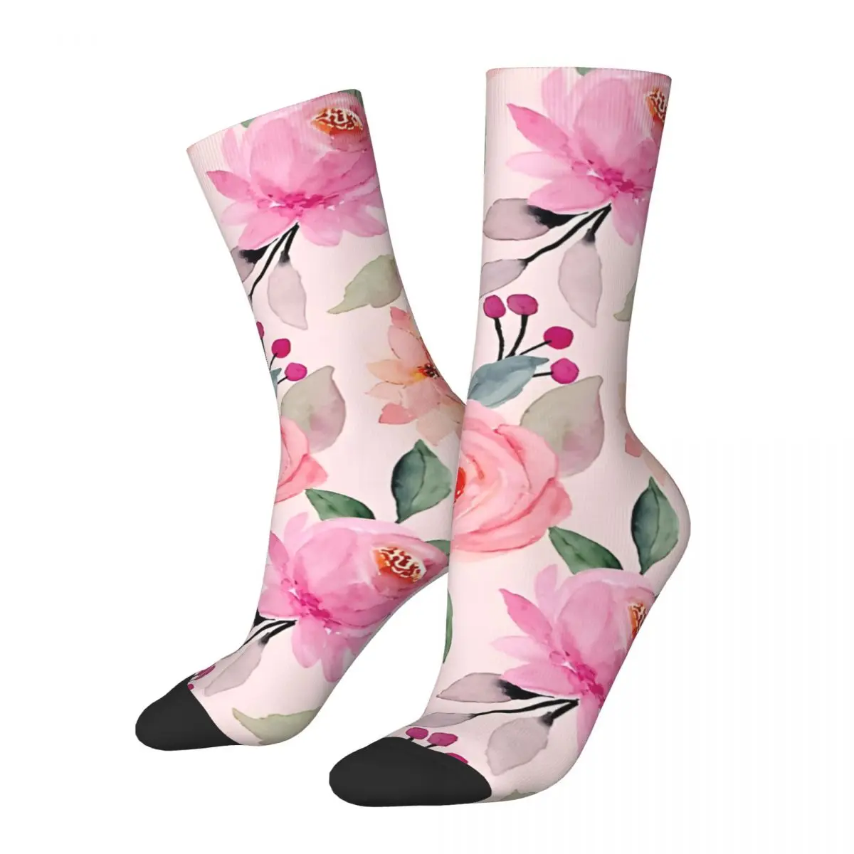 Vintage Whimsical Coral And Pink Floral Pattern Men's compression Socks Unisex Harajuku Pattern Printed Novelty Crew Sock