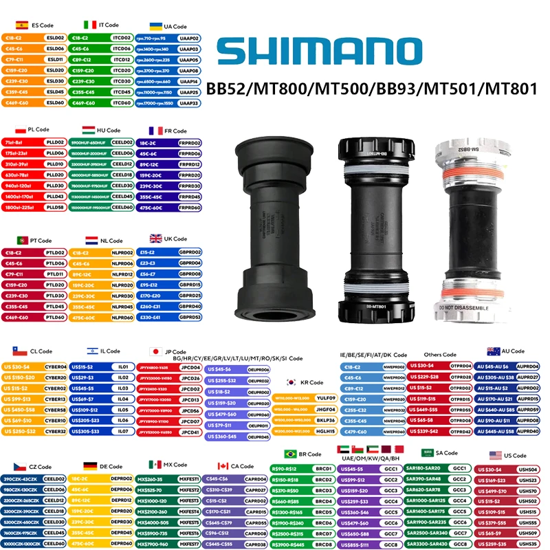 Shimano Bottom Bracket BB52 MT801 BB93 MT501 MT500 BSA Fits 68/73mm MT500 PA MT800 PA Press Fits 89.5/92mm For Mountain Bike