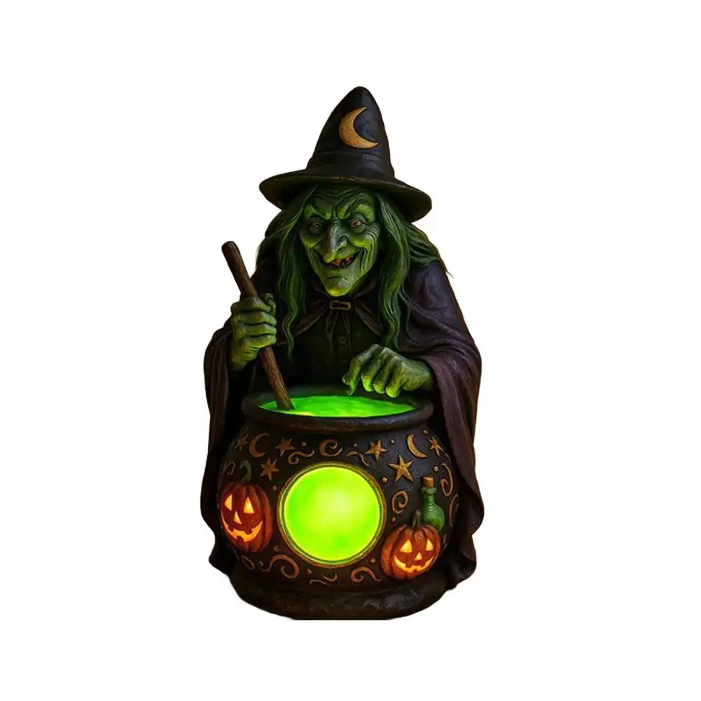 Lampe de chaudron de sorcière d'halloween avec lueur verte Eerie LED lampes fantômes de sorcière effrayante Pot de brassage de sorcière lumière décoration de la maison