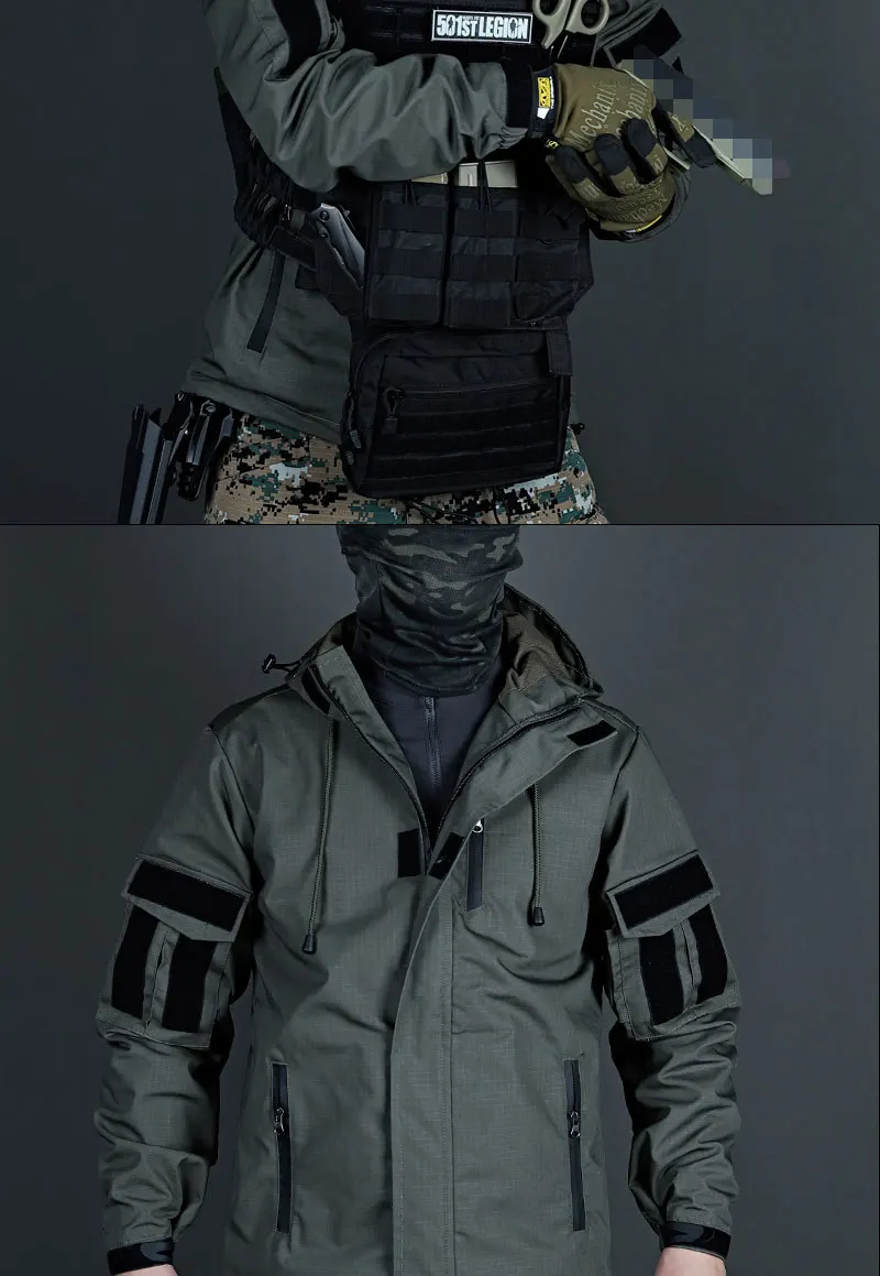 Taktischer Trenchcoat für Herren, Winter, wasserdicht, winddicht, Tarnjacke, Outdoor-Training, Assault, Militärmantel, warm – Detail 9