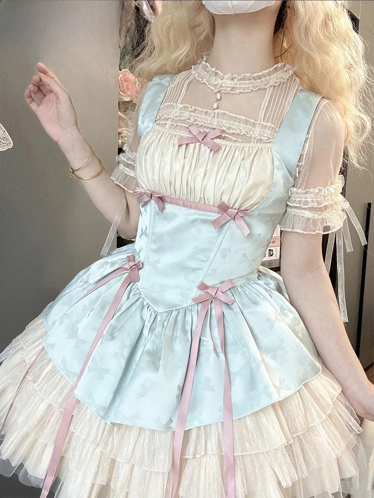 

Lolita Inner Wear Glass Paper Sugar irt Small Satin Ribbon Me Base irt Autumn OP New Year's Day Women's Loose Fit Blouse