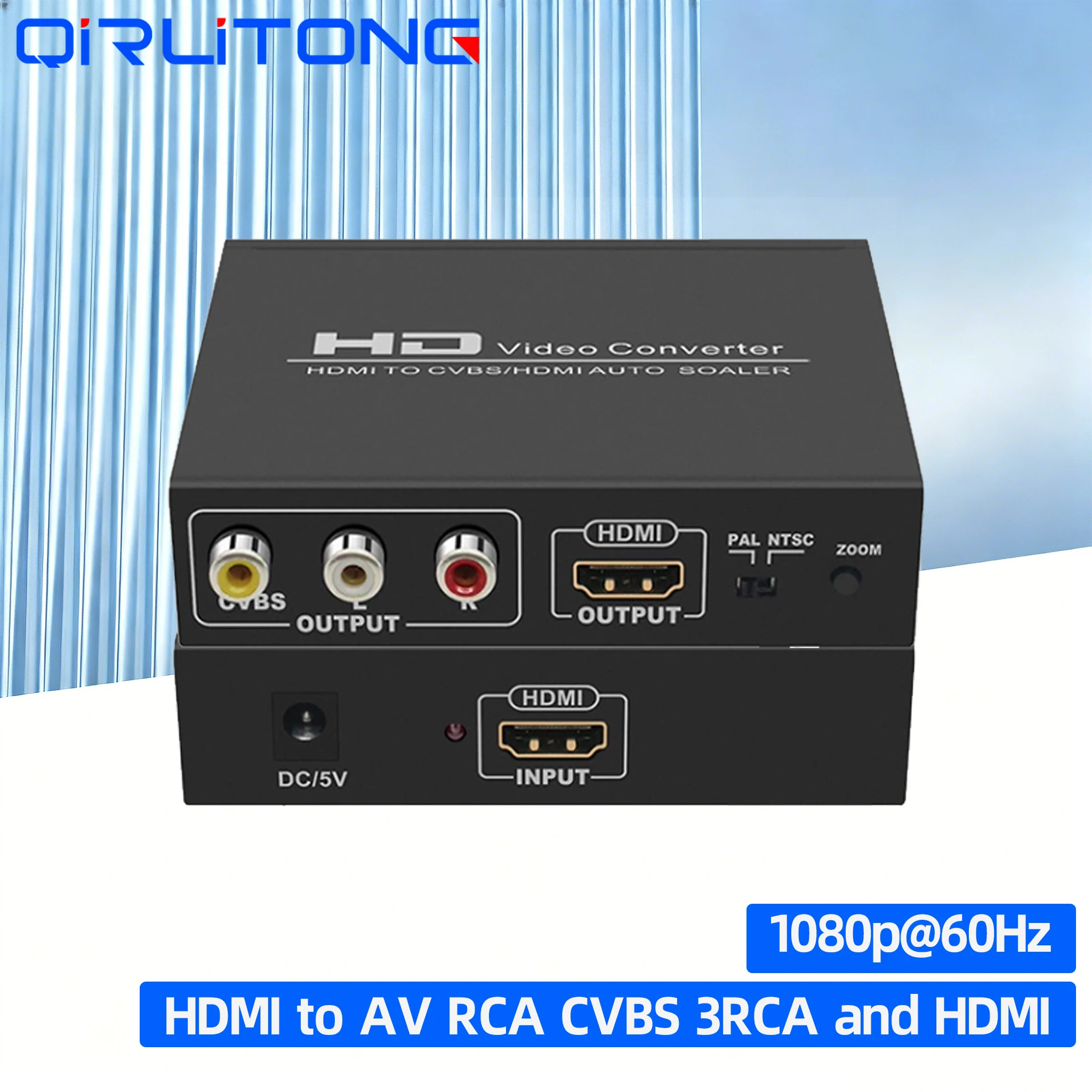 QiRT HDMI to AV RCA CVBS 3RCA and HDMI Converter Composite Out Audio Video Splitter Adapter Auto scaler 1080P In Out PAL NTSC TV