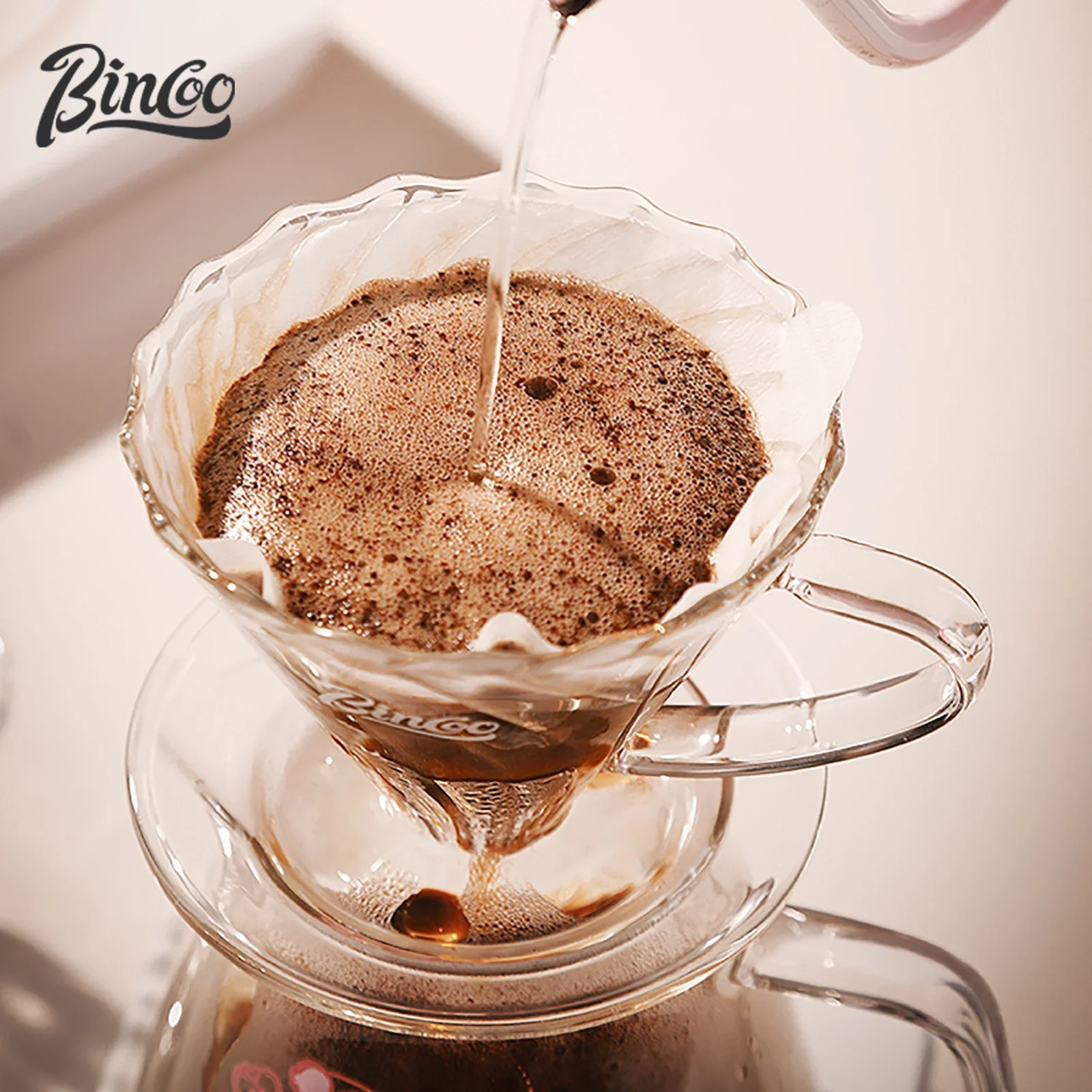 Bincoo Glass Coffee Sharing Pot with Coffee Filter Cup Pour Over Coffee Dripper Hand Brewe Espresso Maker Set For Home Office