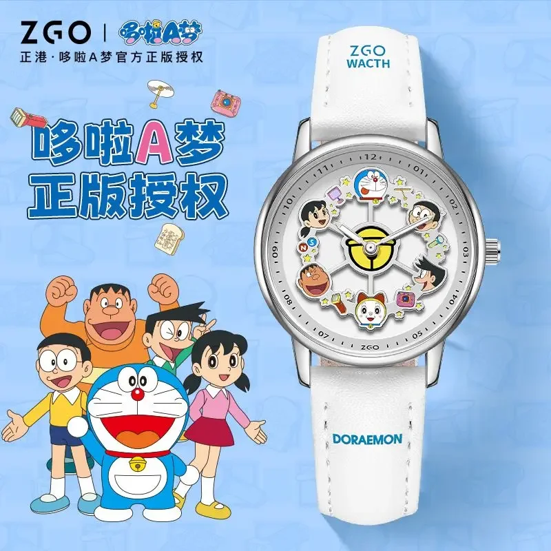 ZGO współpracowany zegarek Doraemon Carousel z obrotową tarczą Dziewczęce świecące zegarki kwarcowe