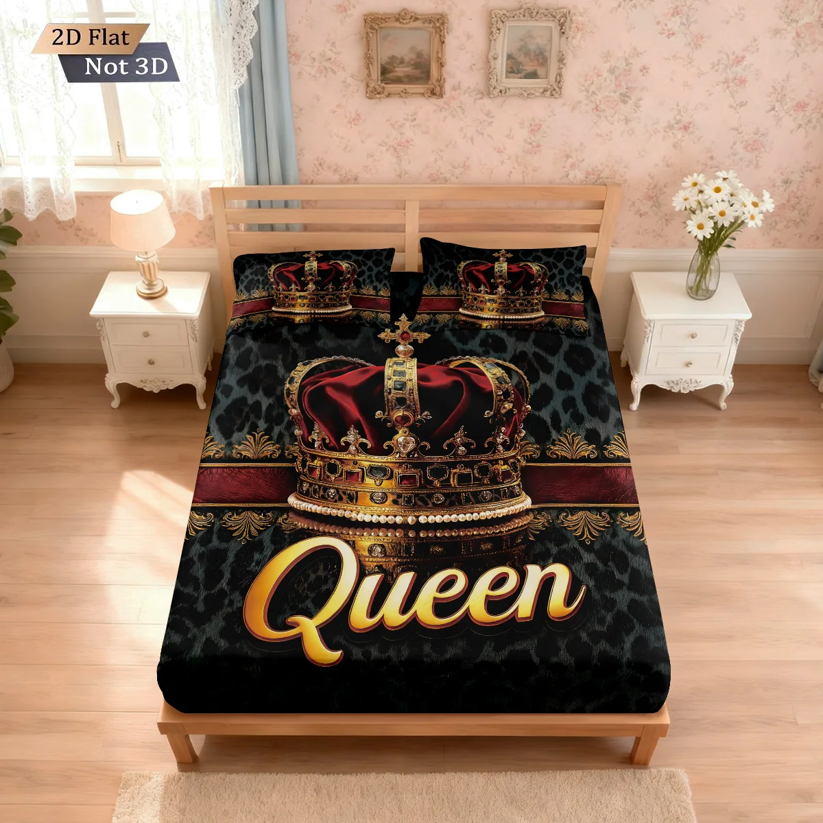 3pc Crown Queen Printed Coreless Bed Sheet Set Multi Size Soft Bed Cover Bedroom Bedding Decoration