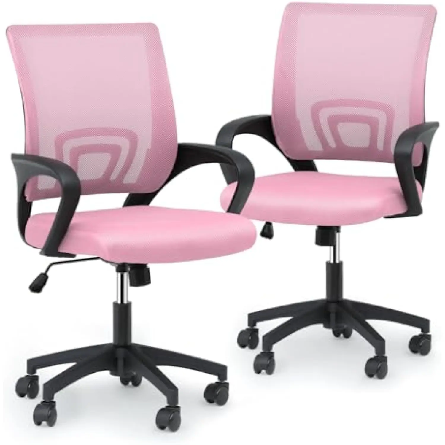 

Набор из 2 офисных стульев, эргономичные сетчатые настольные стулья с поддержкой поясницы, вращающиеся ролики с регулируемой высотой для дома и