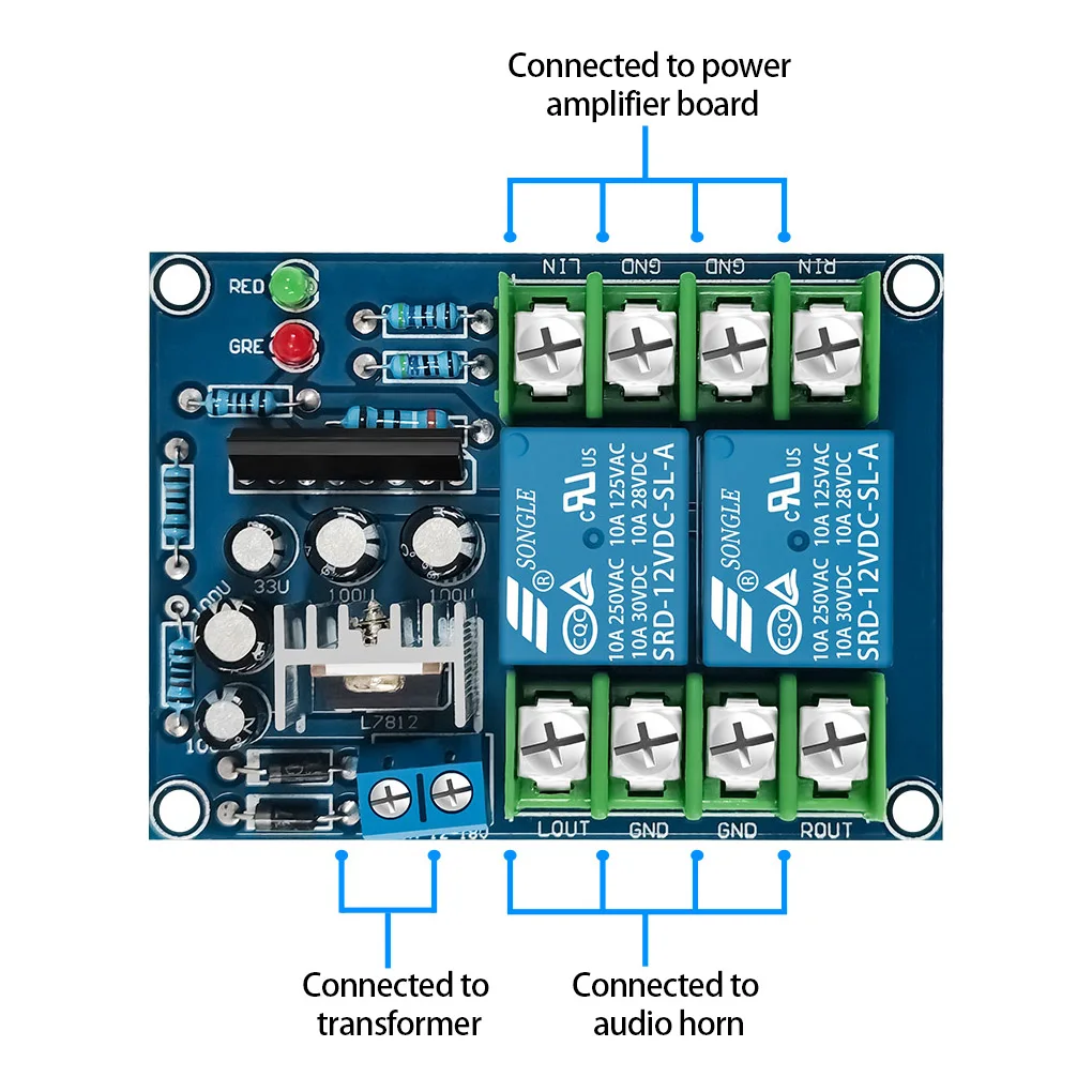 10A Speaker Protection Circuit Board Dual Channel Audio Amplifier Relay Protector Replacement Sound Loudspeaker