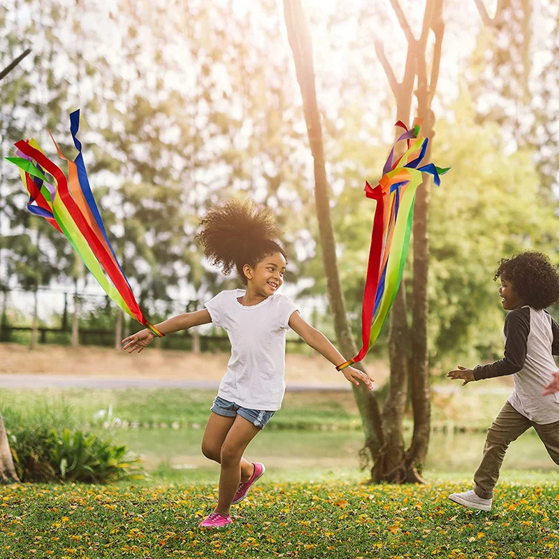 2PCS Rainbow Ribbon Streamer Rhythmic Gymnastics Dance Fun Party Games Kids Sensory Development Toys Kinder Spiele