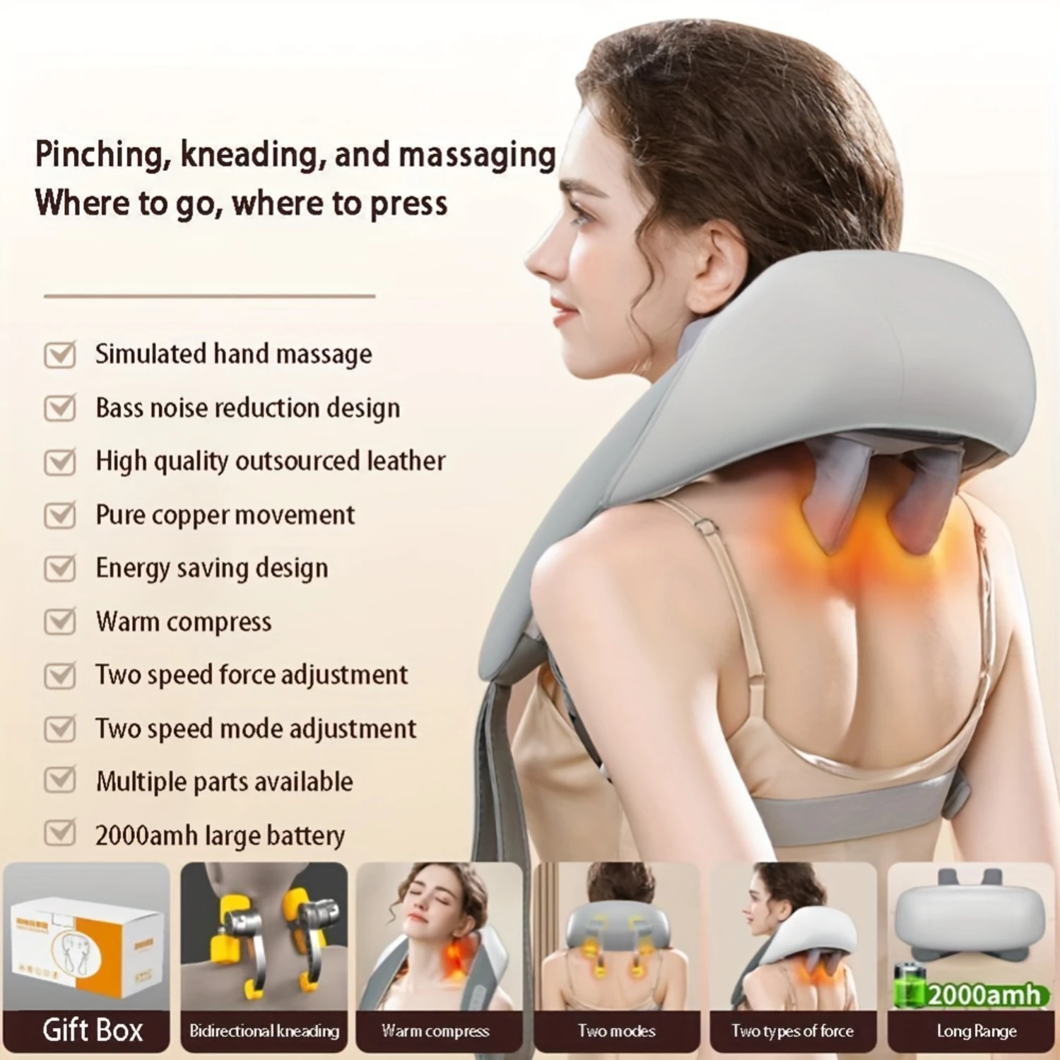 Shoulder And Neck Massager, Clamp Kneading Trapezius Muscle Relax Hot Compress Neck Massager