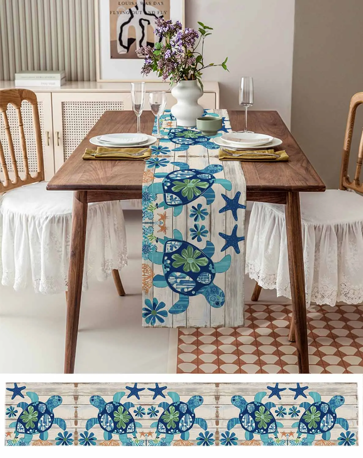 

Vintage Wood Grain Turtle Table Runner Wedding Party Champagne Dining Room Restaurant Home Tablecloth Runners