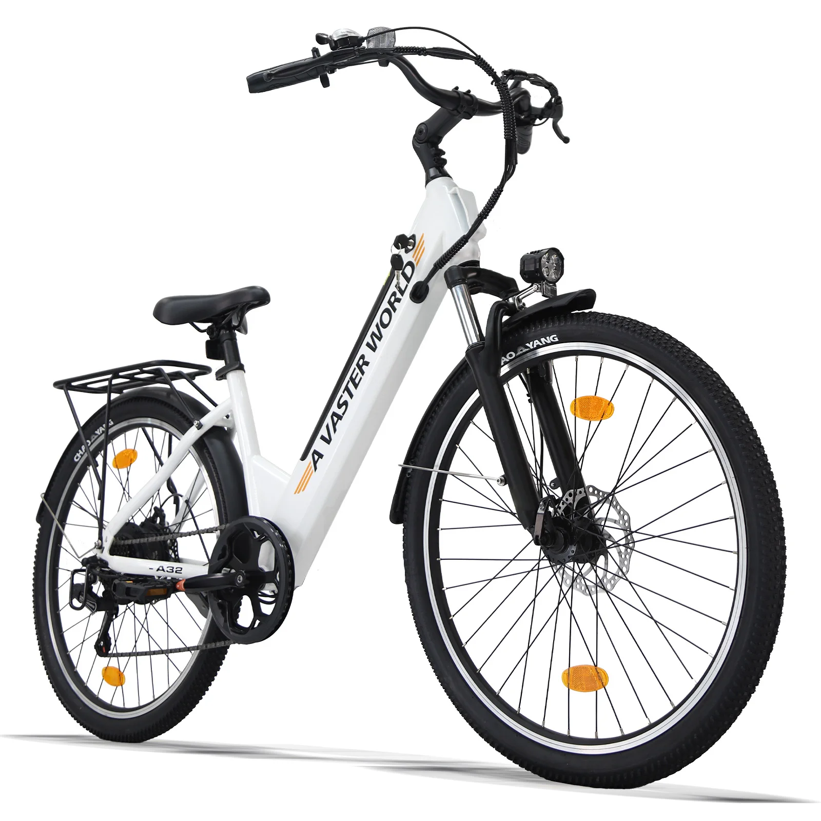 Bicicletta elettrica da 26 pollici, dotata di batteria da 48V 10.4Ah e motore da 500W. Raggiunge velocità fino a 25 km/h con un'autonomia di 35-50 km.