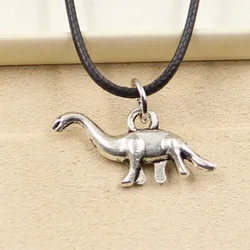 New Fashion Tibetan Silver Color Pendant Dinosaur Necklace Choker Charm Black Leather Cord Factory Price Handmade Jewelry