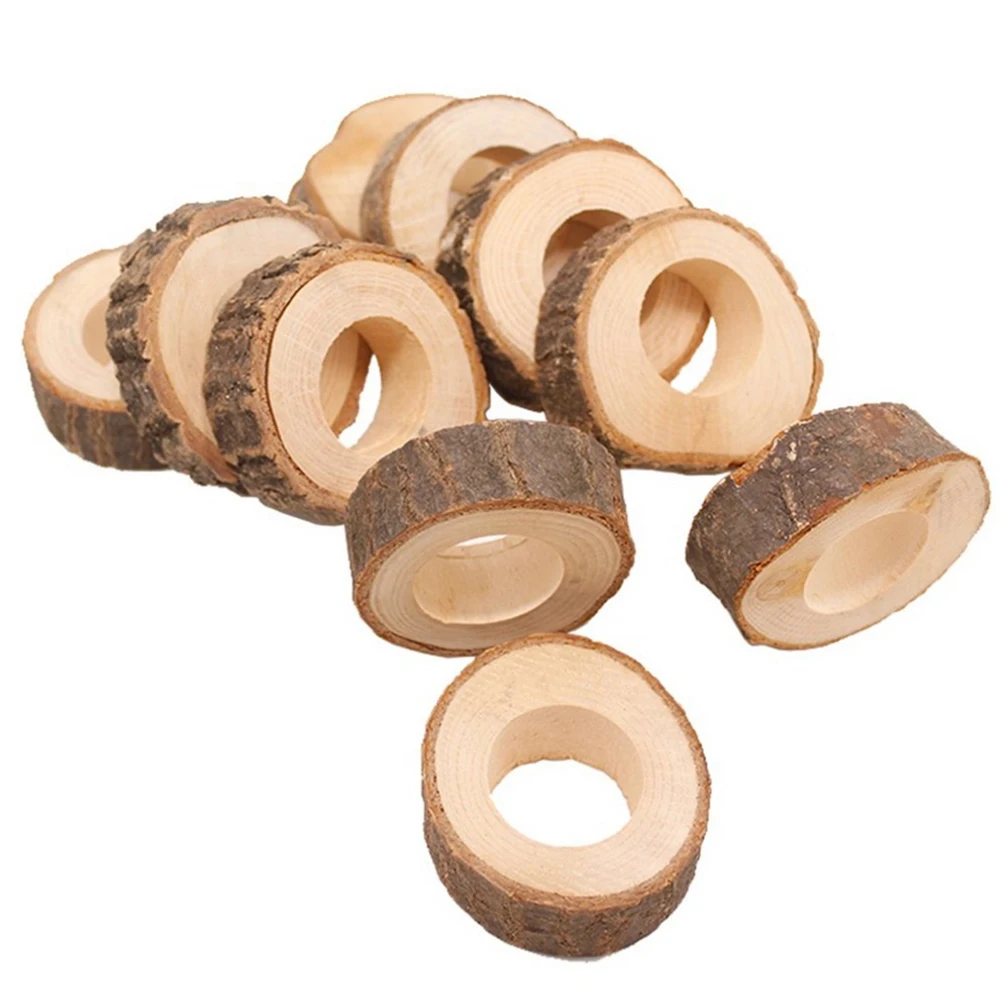 

12 Pcs Wooden Napkin Rings Christmas Table Holder Silver Round Rustic Wedding Craft Kitchen Bar Accessories