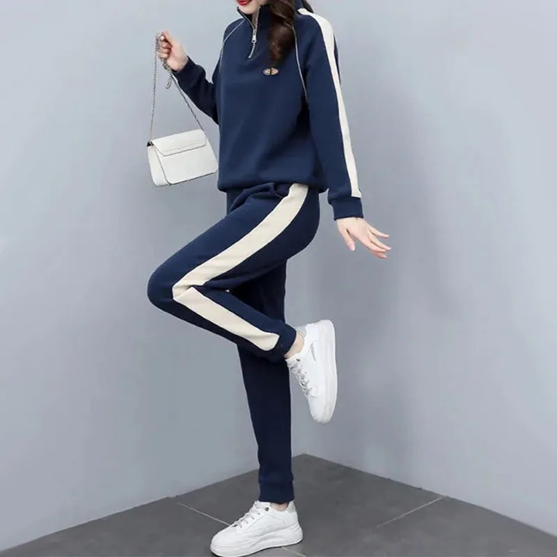 Ensemble sweat-shirt et pantalon de sport pour femme, tenue décontractée, streetwear à la mode, survêtement à fermeture éclair, 2 pièces, printemps et automne 2023