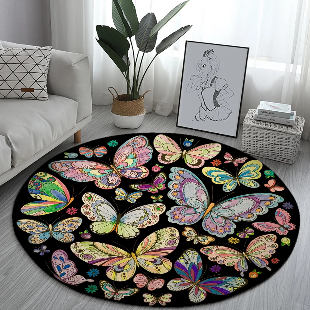 Psychedelic Butterfly Mushroom Round Rugs Sofa Rug Home Living Room Bedroom Bathroom Floor Mats Print Decorate Carpet