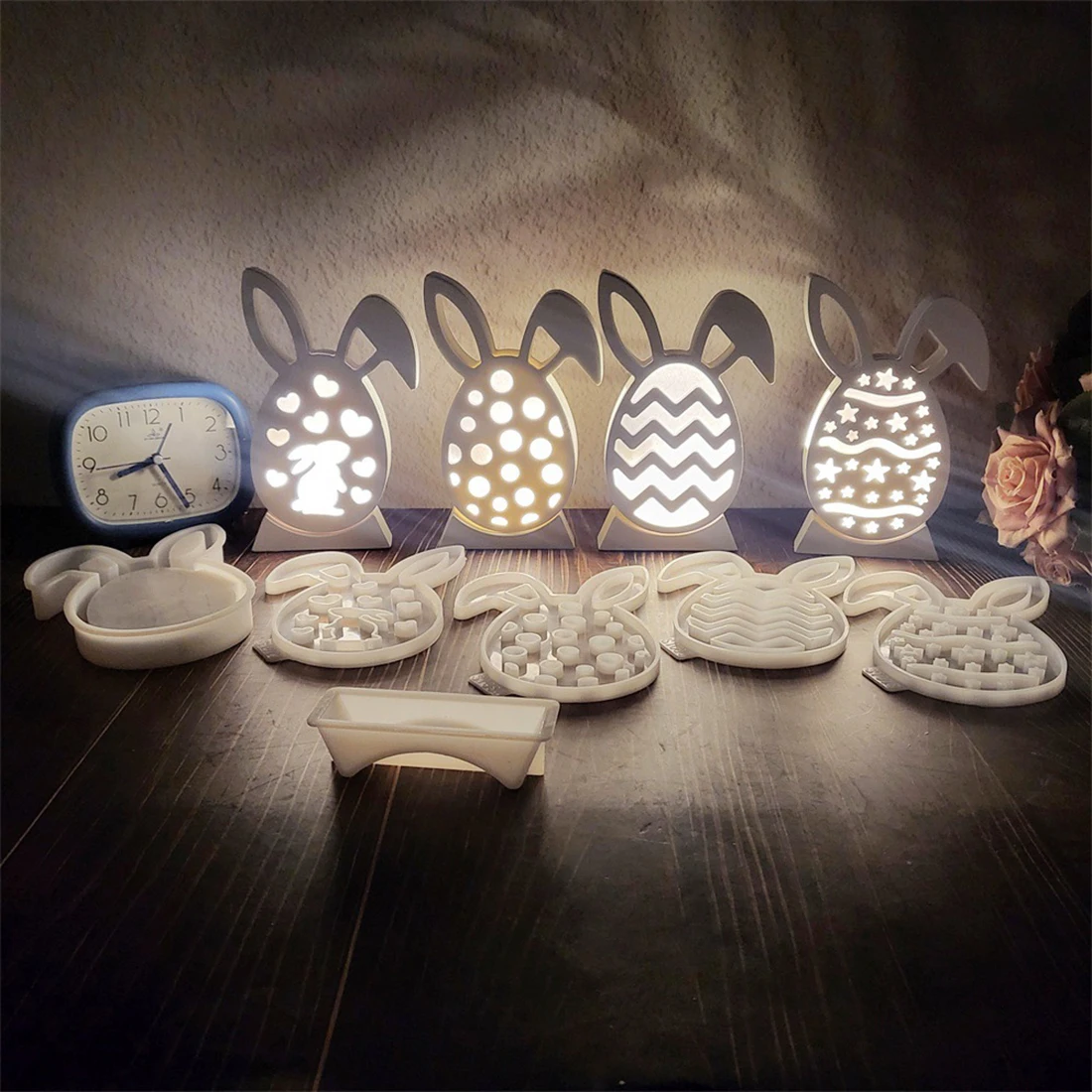 Silicone Mold Easter Rabbit DIY Hollow Easter Bunny LED Ornament Crafts Making Plaster Night Light Casting Molds Home Decor