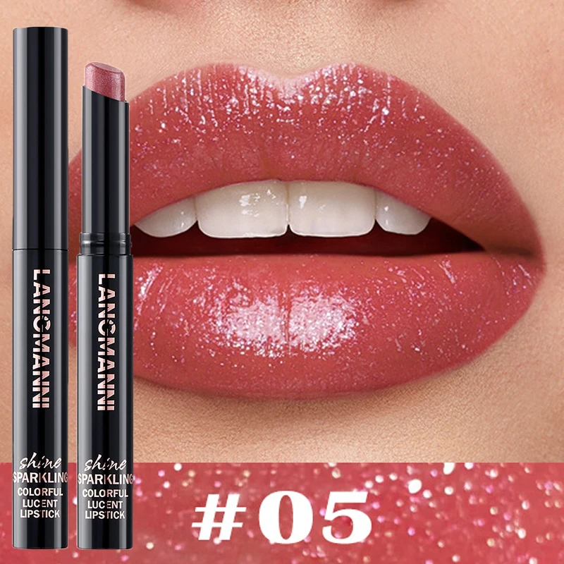 10 Color Glitter Pearlescent Lipstick Waterproof Lasting Diamond Lipstick Shiny Lip Gloss Non-stick Cup Red Sexy Lip Tint Makeup