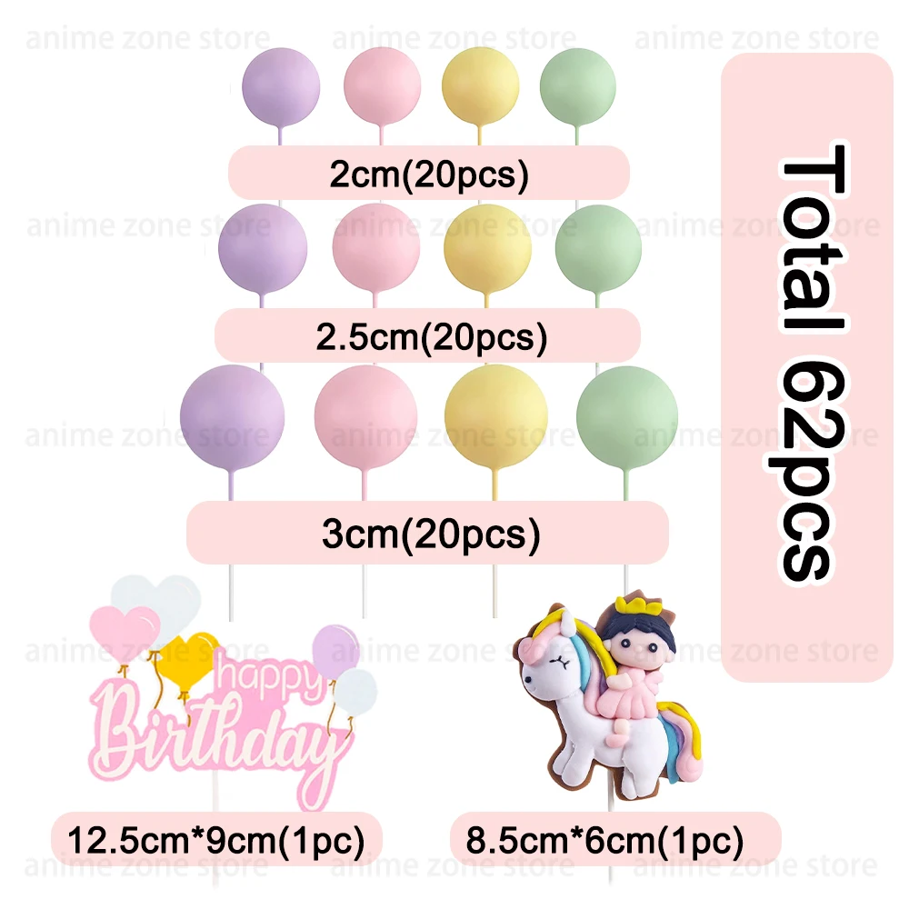 62pcs/set Rainbow Ball Cake Topper Macaroon Foam Balls Girls Birthday Cake DIY Decorat Baby Shower Wedding Cupcake Toppers Flags