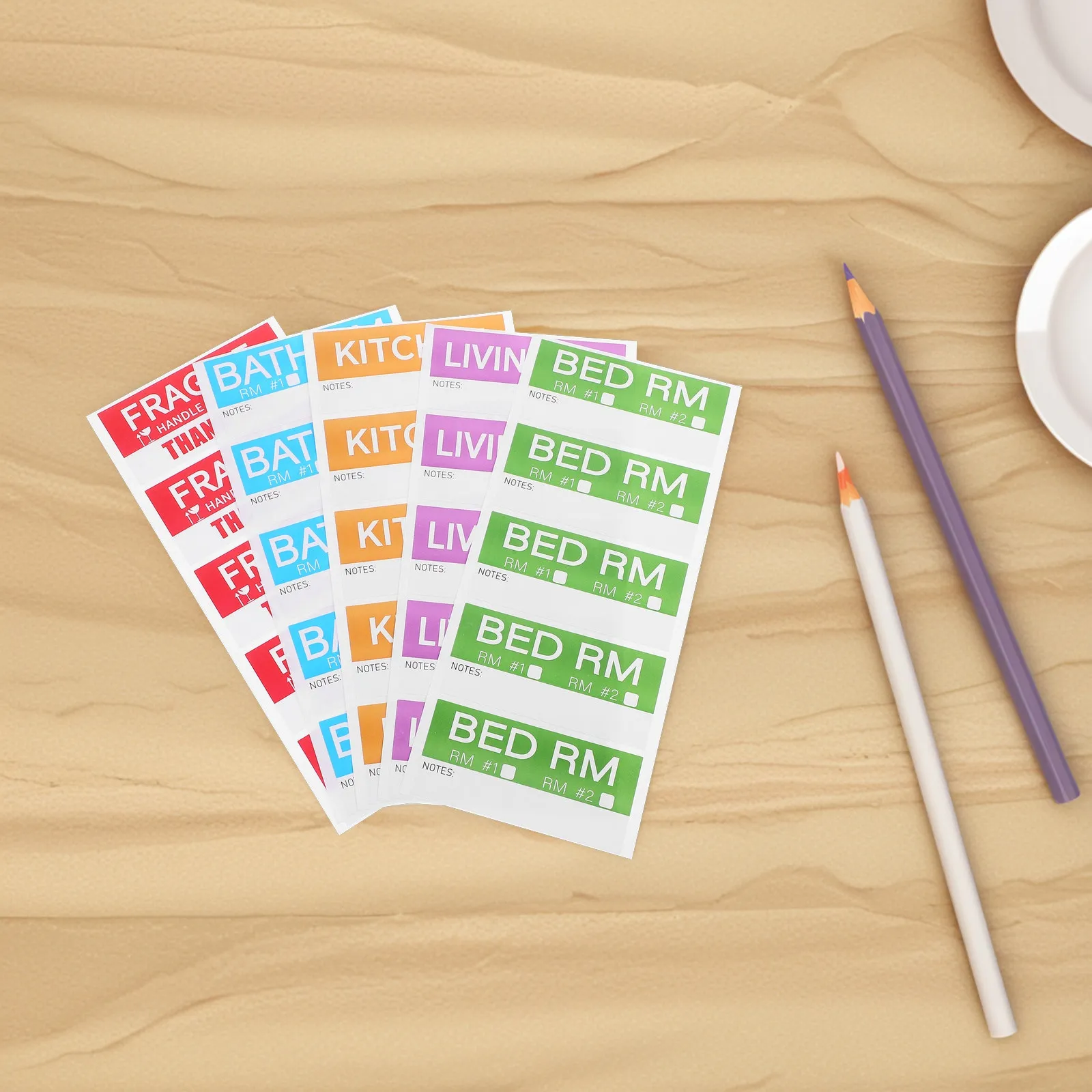 20Sheets Bright Color-Coded Moving Stickers Large Printable Label Sheets for Moving Boxes DIY Writeable Room Labels Sticky