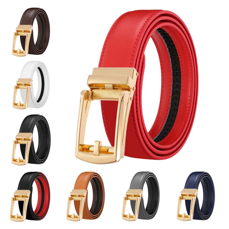 Men's Genuine Leather Belt 3.5CM Gold Fake Buckle Reverse Pull Business Automatic Belts for Men Luxury Designer Brand