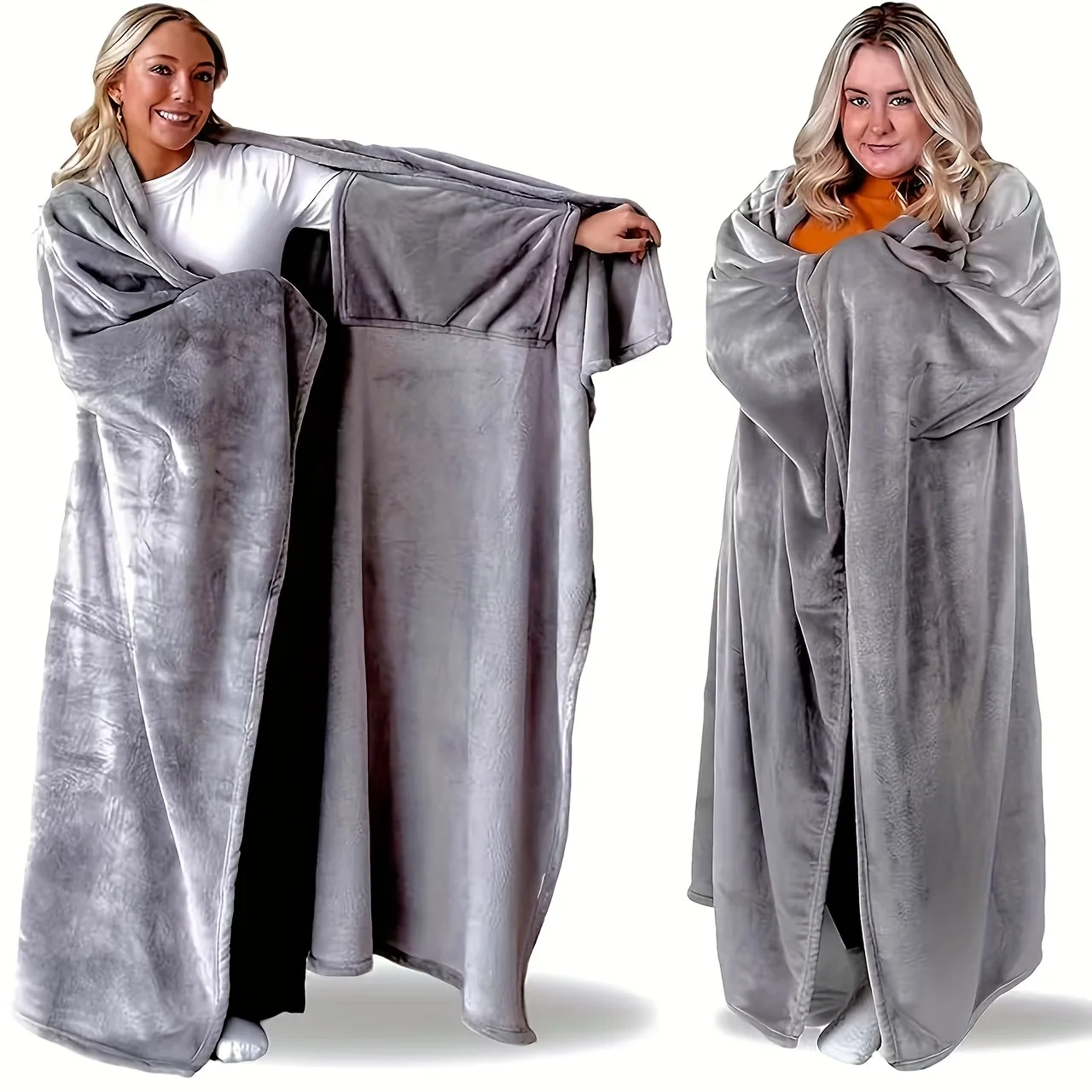 

1Pc Wearable Blanket - Lightweight Sofa Bed Home Furnishings Comfortable and Soft Lined Double Pocket Blanket, Warm Long Couple