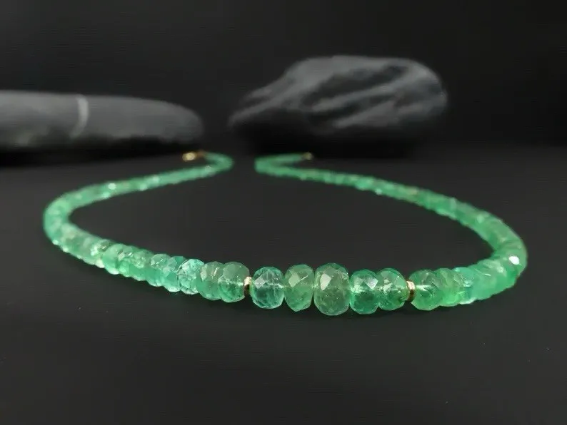 Emerald Beaded Necklace 2-4mm Faceted Round Natural Beryl 20 Inch Strand