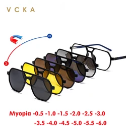 VCKA Big Frame Sports Myopia Sunglasses 2025 6 in 1 Polarized Prescription Magnetic Clip Men Women Glasses Eyewear -0.5 to -6.0