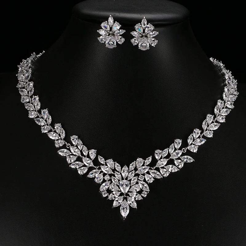 JMK Hot Sale Bridal Jewelry Sets For Women Wedding AAA Cubic Zircon Earrings Necklace Sets Jewellery Gift Fashion Statement