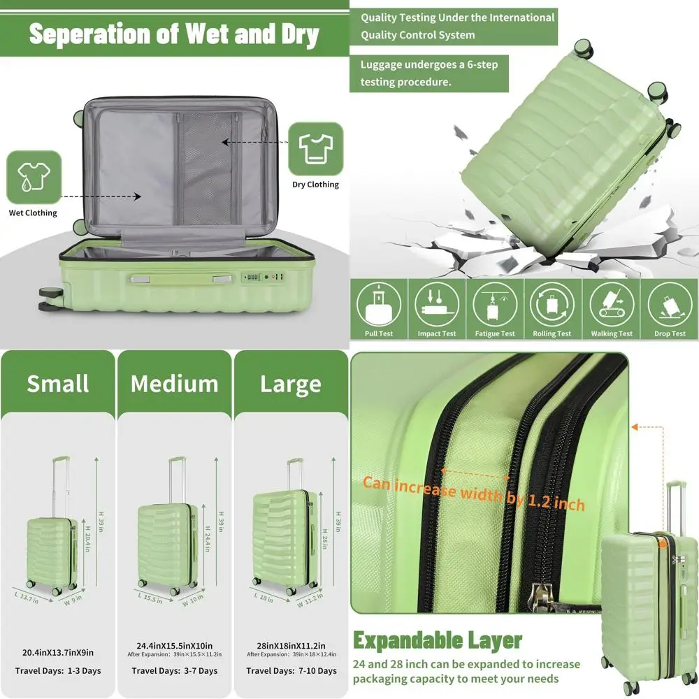 

Avocado Green 3-Piece Luggage Set with Spinner Wheels, YKK Zipper, and TSA Lock (20, 24, 28)