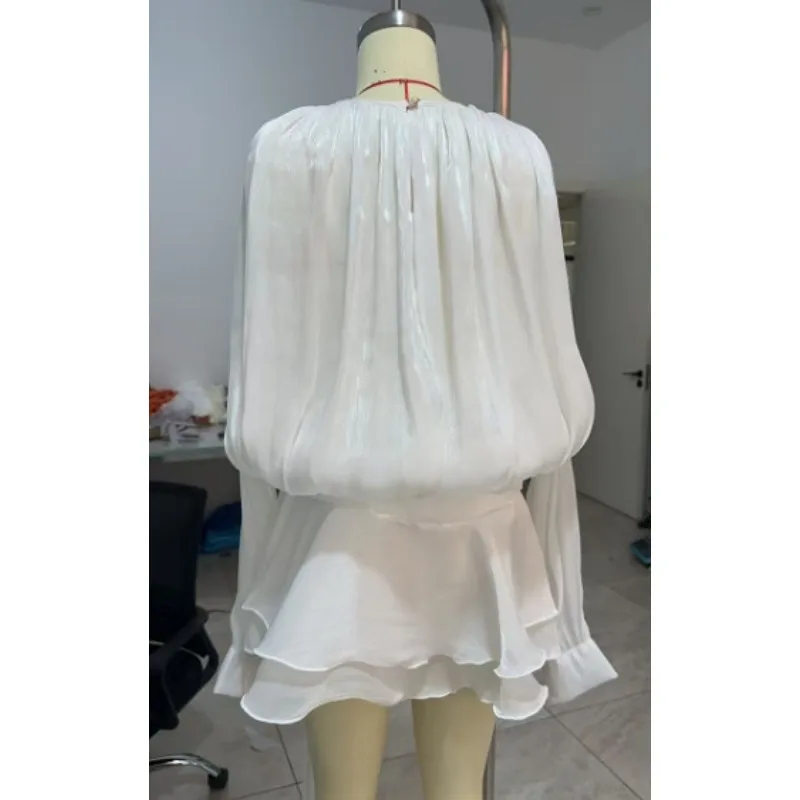 Spring and Summer Women's Clothing Cross-border AliExpress Explosive Temperament Pleated Mesh Bubble Pretty Sleeve Short Skirt