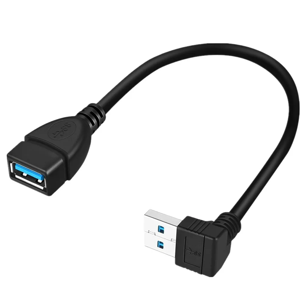 1PC Black USB 3.0 90 Degree Angle Extension Cable Male to Female Adapter Cord for Data Transmission Right Left up down