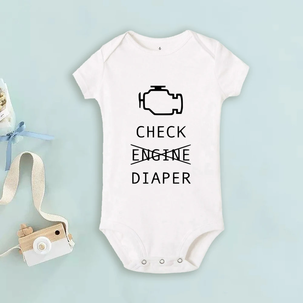 Funny Poopy Diaper Baby Romper Check Engine Baby Bodysuit Cute Mechanic Infant Bodysuits Boys Girls Clothes Newbron Gift