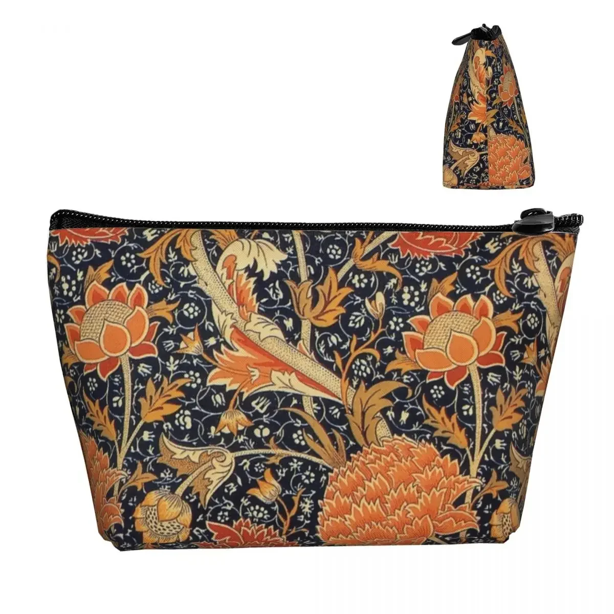 William Morris Orange Cray Floral Art Makeup Bag Women Travel Cosmetic Organizer Fashion Textile Pattern Storage Toiletry Bags