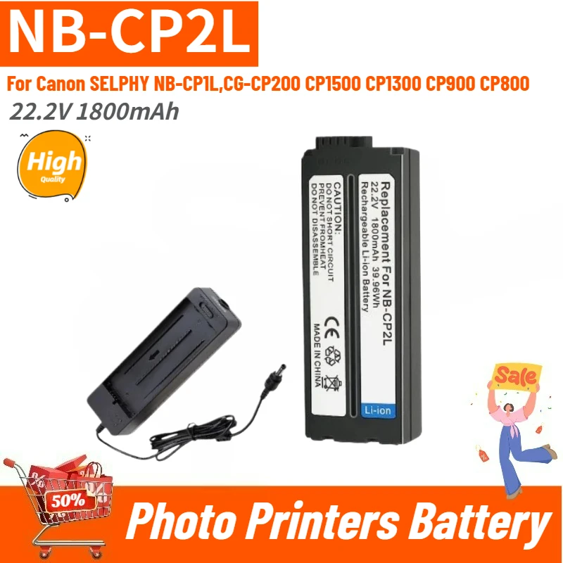 

High Quality Photo Printers Battery NB-CP2L NB-CP2LH 22.2V 1800mAh + Charger for Canon SELPHY CG-CP200 CP900 CP800 CP1500 CP1300