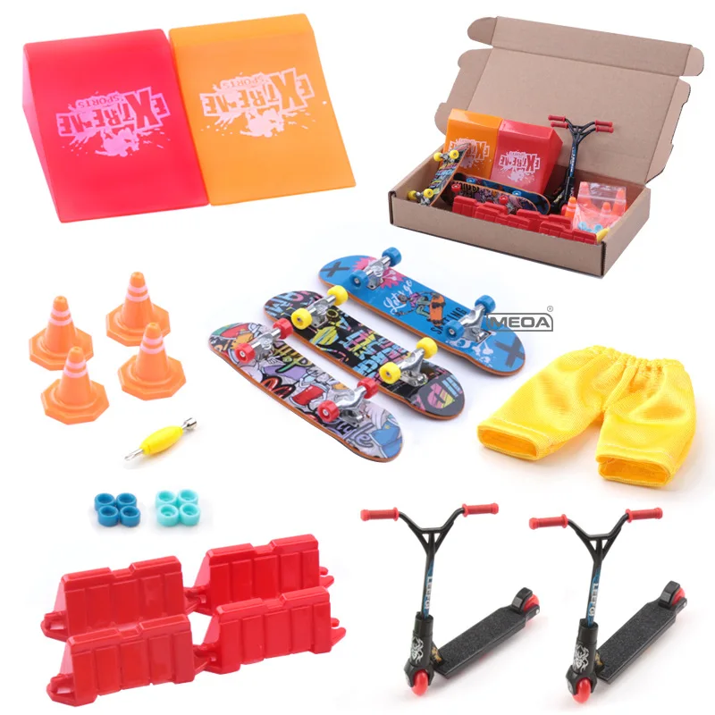 3 pçs superfície fosca liga dedo skate caixa packag kits mini calças esportivas rampa scooter roadblock interior casa lazer brinquedos