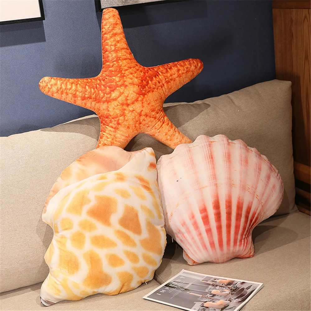 Cartoon Simulation Shell Pillow Doll Plush Toy Starfish Abalone Conch Oyster Doll Nap Pillow Backrest Birthday Holiday Gift