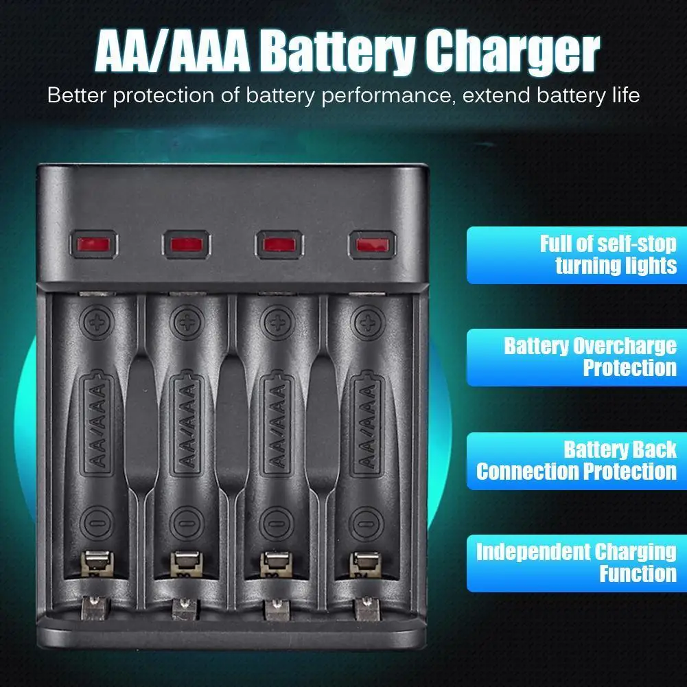 Battery Charger Delicate Texture Short Circuit Protection for AA/AAA Rechargeable 4 Slots USB Smart Battery Charger