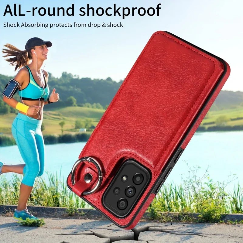 Wallet Anti Drop Lifting Ring Leather Cover For Samsung Galaxy A05s A13 A14 A15 A32 A34 A35 A52 A53 A54 A55 S24 Ultra S23 FE S22
