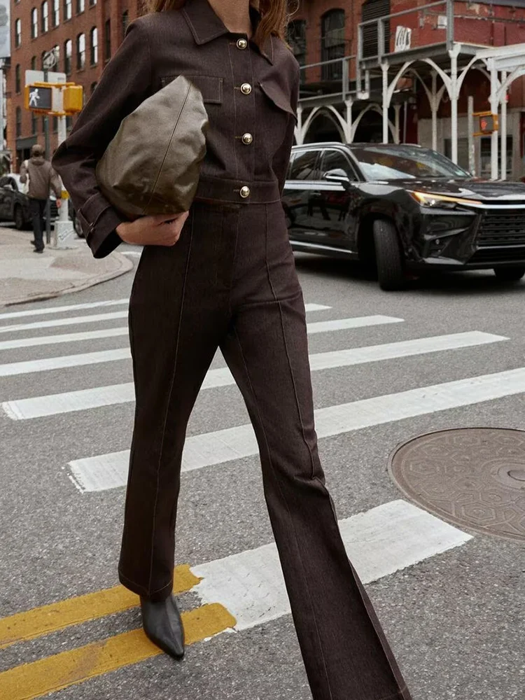 النمط الأوروبي والأمريكي الخريف موضة جديدة الملابس النسائية طية صدر السترة جيب الديكور التباين اللون خياطة سترة قصيرة Tr #1