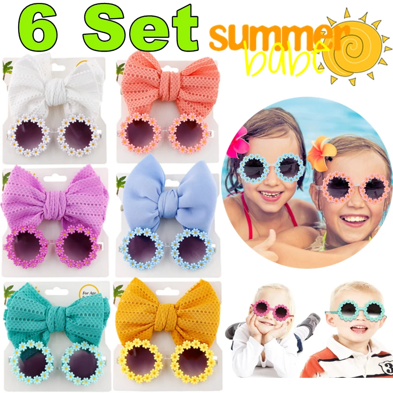 

6/1Set Fashion Baby Hair Glasses Accessories Set Nylon Bows Headband Newborn Girl Lovely Hairclips Babe Sunglasses Headwear Kits