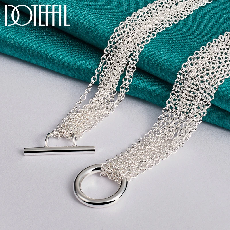DOTEFFIL 925 Sterling Silver Multi-Chain Heart Necklace Bracelet Set For Woman Wedding Engagement Party Fashion Charm Jewelry