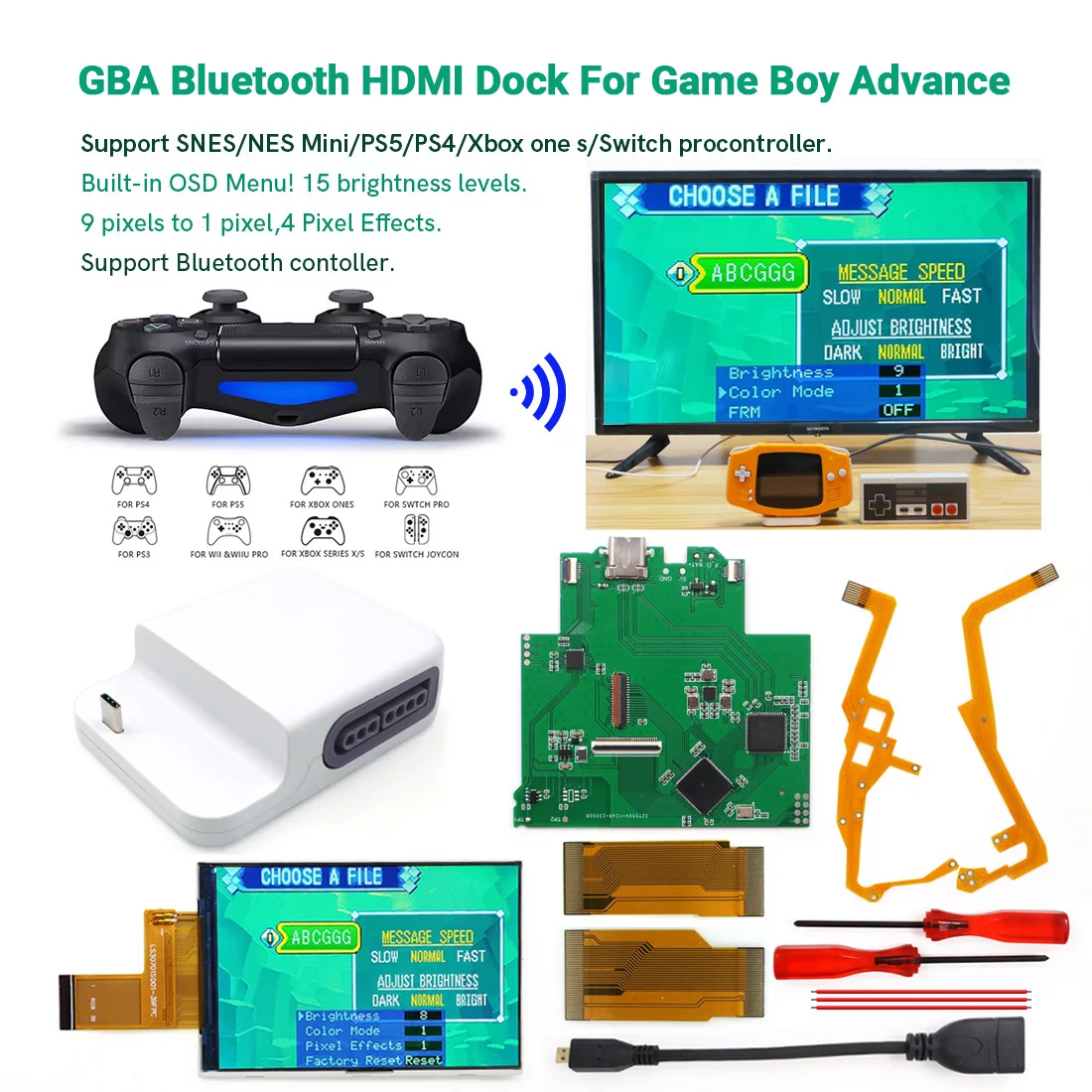 Newest 720P HDMI GBA Bluetooth Dock Kit V2 For Game Boy Advance GBA Support Bluetooth Wireless Controller