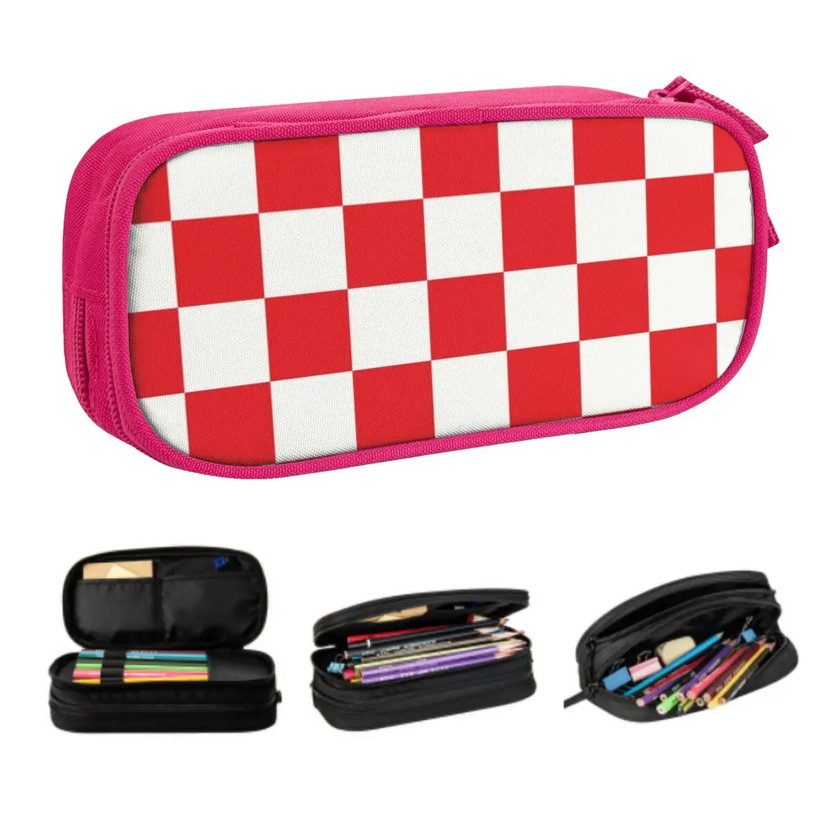 Custom Croatia Style Chess Pencil Cases for Girls Boys Large Storage Pen Bag Box Stationery