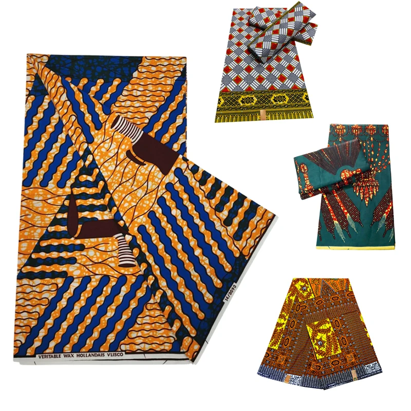 

Blue Stripe Print Orange DIY Sewing Material-6 Yards Long Cotton African Wax Batik Fabric for Sewing Cushion Sofa Clothes R1236