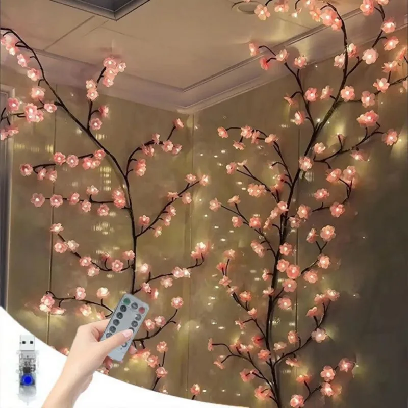 Cherry Blossom Branch Shaped LED Lights, USB Powered Creative DIY Holiday Vine Light, Suitable for Living Room, Bedroom