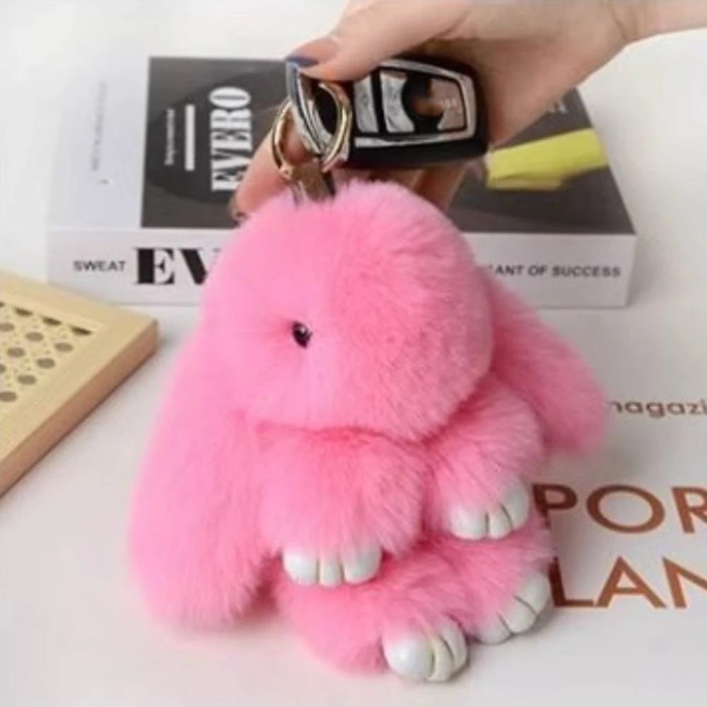 Fashion Pluff Bunny Keychain Lovely Cute Play Dead Rabbit Doll Fluffy Bowknot Rabbit Fur Keychain Children's Toys