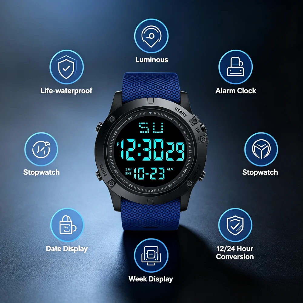 Sport Men's Watch Multifunction Alarm-clock Waterproof Luminous LED Digital Watches Electronic Wristwatch for Man Kids Student