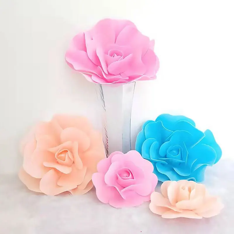 1PC Large Rose PE Foam Flowers Flat Bottom Giant Flowers Wall Wedding Background DIY Party Faux Flower Decor Fake Flore Heads