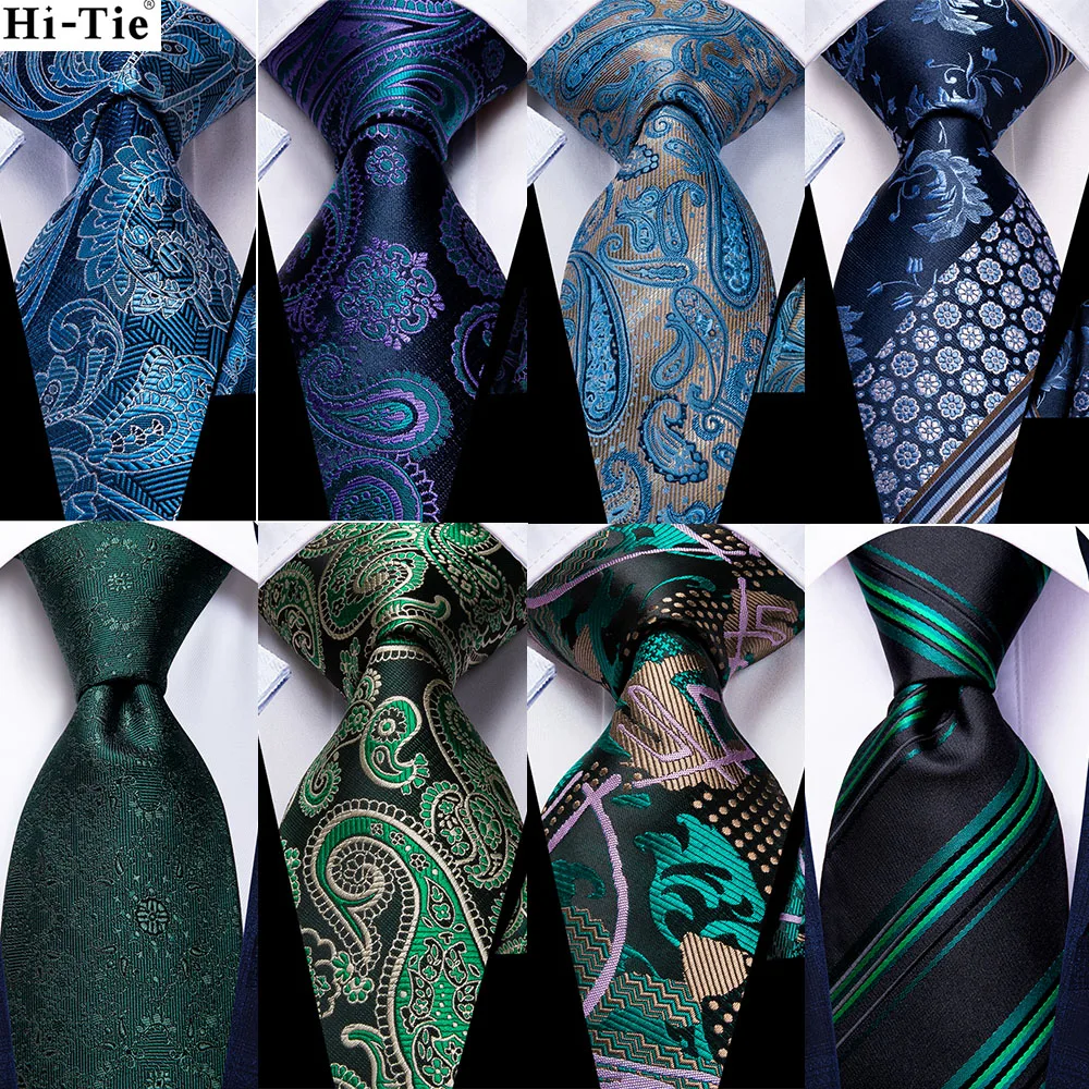 Hi-Tie Designer Black Blue Striped 63inch Silk Men Tie Extra Long Ties for Men Woven Classic 160cm Men Necktie Pocket Square Set